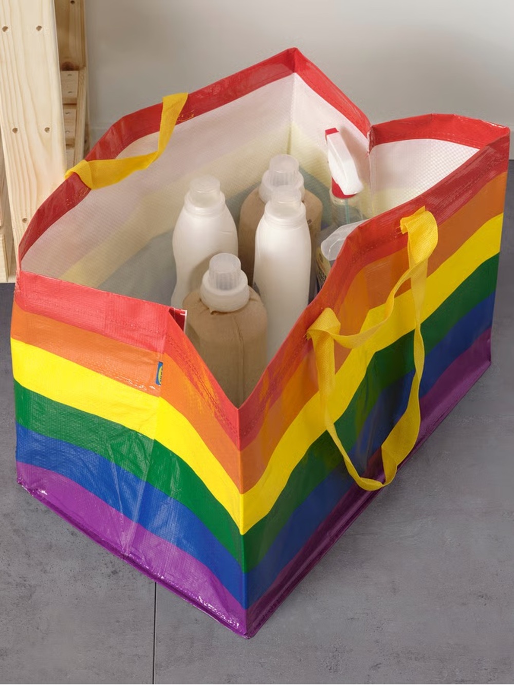 IKEA Rainbow STRORSTOMMA Reusable Tote Bags with Yellow Handles, Brand New - Picture 6 of 10